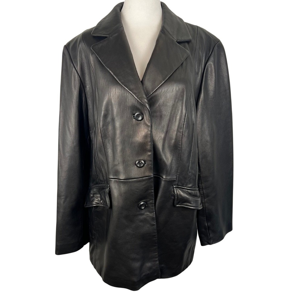 Vintage Lamb Leather Jacket Womens XL Ann Klein Black Old Money Luxury Grunge